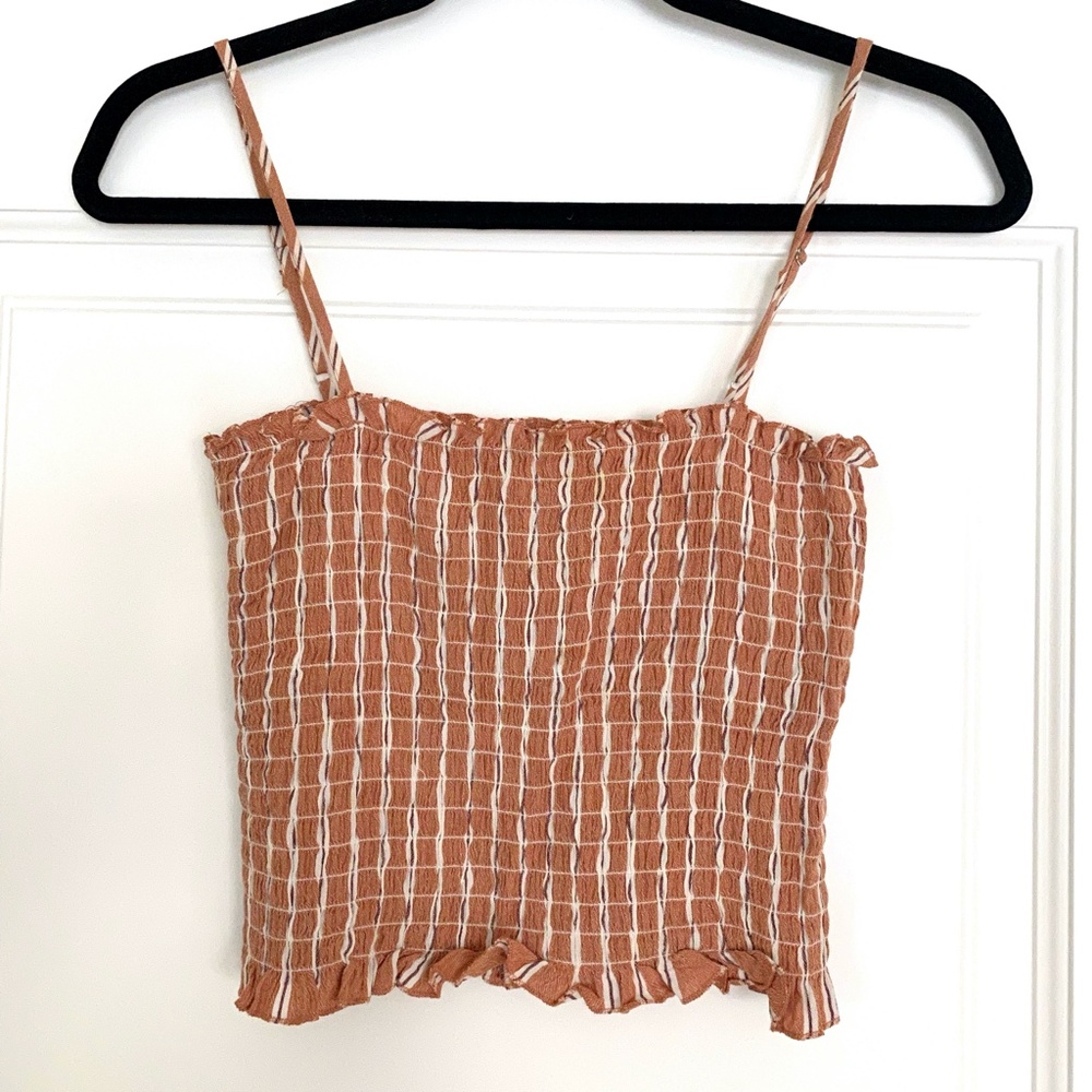 Forever 21 Burnt Orange Smocked Gingham Cropped Top-M - Picture 2 of 5